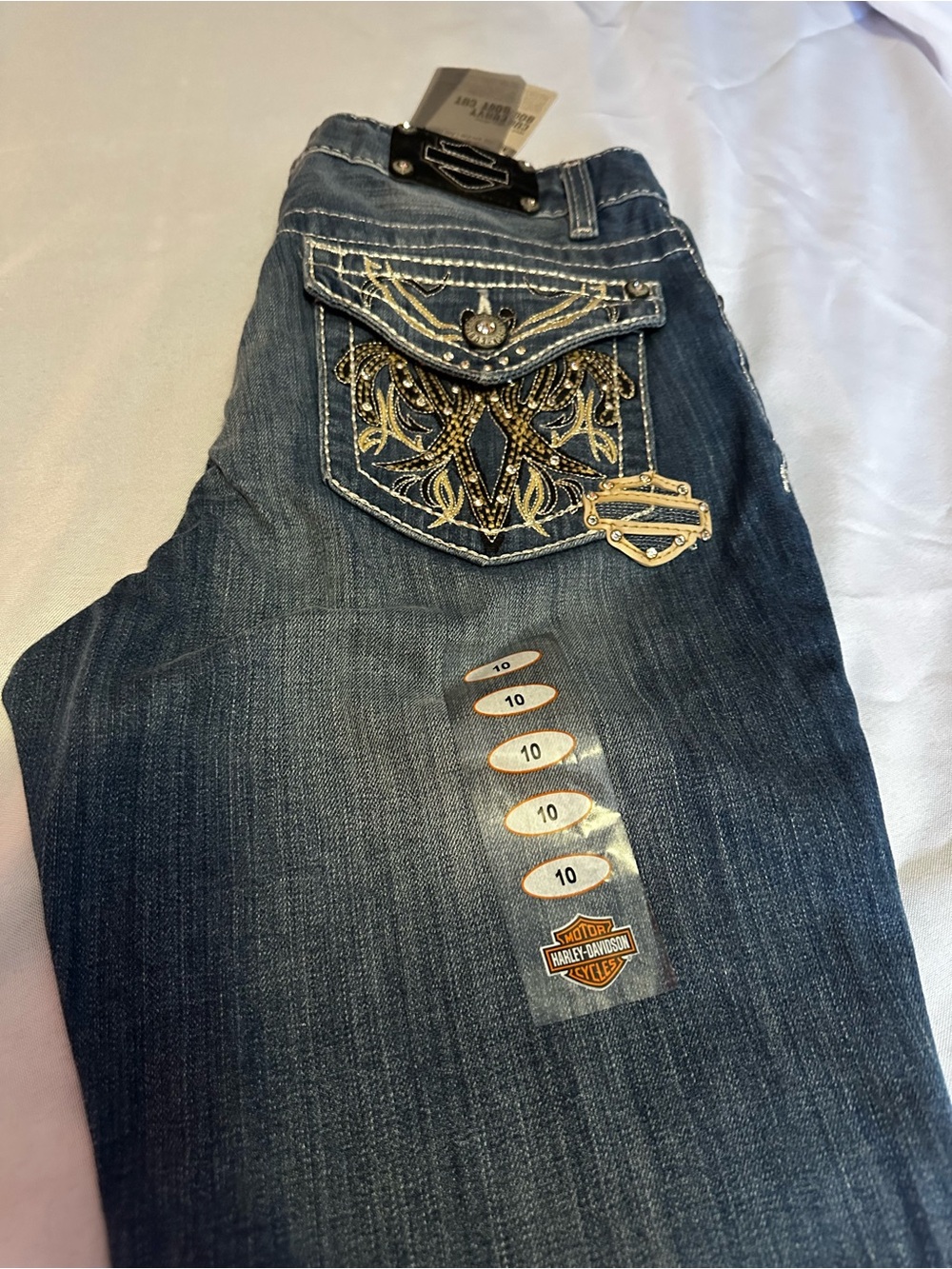 Harley-Davidson Blue Embroidered Pocket Women’s Jeans - Picture 4 of 10